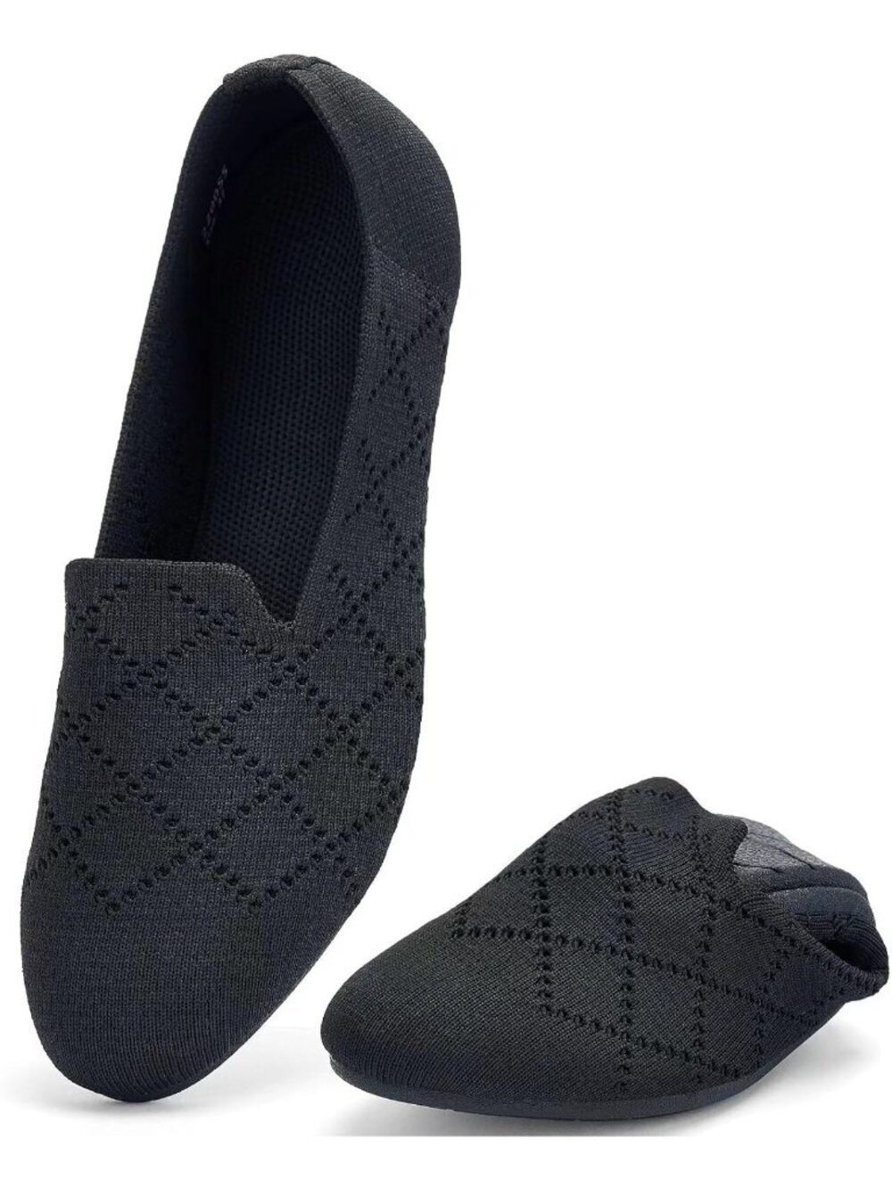 Women's Black Ballet Flat Knit Round Toe Textile Slip On Walking Shoes